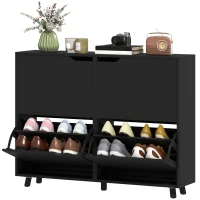 HOMCOM Narrow Shoe Cabinet, Shoe Storage Cabinet with 4 Flip Drawers and Adjustable Shelves for 16 Pairs of Shoes, Black(m-2)