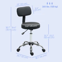 HOMCOM Adjustable Rolling Stool with Removable Backrest, Faux Leather Swivel Stool Chair for Salon Spa, Bar, Massage, Black(m-3)