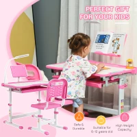 Qaba Kids Desk and Chair Set Height Adjustable Student Writing Desk Children School Study Table with Tilt Desktop, Pink(m-4)