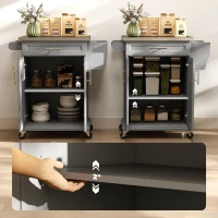 HOMCOM Kitchen Island on Wheels, Rolling Kitchen Cart with Stainless Steel Countertop, Drawer, Towel Rack and Spice Rack, Utility Storage Trolley, Gray(m-7)