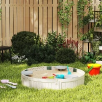 Outsunny Kids Sandbox with Cover, Seat, Sandbox Outdoor for Backyard, Cream White(m-8)