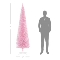 HOMCOM 7ft Unlit Pencil Artificial Christmas Tree with Realistic Branches and 499 Tips, Plastic Base, Pink(m-3)