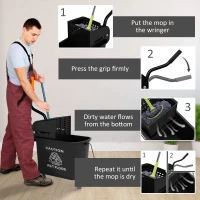 HOMCOM Compact Mop Bucket with Wringer, Mop Bucket on Wheels, 21 Quart, Separate Dirty and Clean Water, Black(m-6)