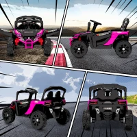 Qaba 12V Kids Ride On Truck, Battery Powered Electric UTV Vehicle with Rear Suspension, Remote Control for 3-5 Years, Pink(m-9)