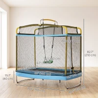 Qaba 6.9FT Kids Trampoline with Safety Net, Gymnastics Bar, Swing, Toddler Trampoline for 3-6 Years Old Outdoor(m-3)