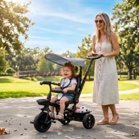Qaba Tricycle for Toddler 5 in 1 Kids Trike, Converts Stroller to Toddler Bike, Adjustable Backrest & Flat Canopy, Detachable Guardrail & Handle for 1-5 Years Old, Grey(m-1)