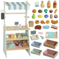 Qaba Kids Grocery Store Playset, Supermarket Toy Set with Cash Register, Chalkboard and Toy Food for Toddler Boys Girls 3+(m-9)