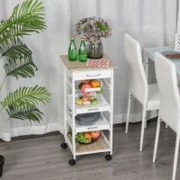 HOMCOM Mobile Kitchen Cart, Rolling Kitchen Island with Storage, Utility Cart with Wire Fruit Baskets, Trays and Drawer, White(m-10)