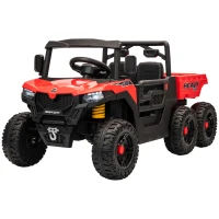 Qaba 24V 4WD Kids Ride On Truck with 6 Wheels Electric Ride On Car with Remote, Dump Bed for 3-6 Years, Red(m-2)