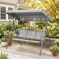 Outsunny 3-Seater Swing Chair Covered Garden Hammock A-Frame Outdoor Porch Glider Sling Seat with Adjustable Canopy Cover, Grey(m-10)