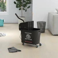 HOMCOM Compact Mop Bucket with Wringer, Mop Bucket on Wheels, 21 Quart, Separate Dirty and Clean Water, Black(m-10)