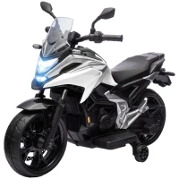 Qaba Honda Licensed 12V Ride on Motorbike for Kids with Headlights Music Training Wheels, for 3-6 Years, White(m-2)