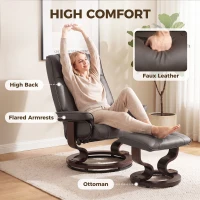 HOMCOM Faux Leather Reclining Chair with Ottoman, Manual Recliner with Tufted Back and Wood Frame for Living Room, Brown(m-6)