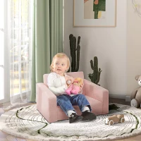 Qaba 2 in 1 Kids Fold Out Chair Convertible Sofa to Lounger w/ Washable Cover for Boys and Girls, Pink(m-2)