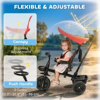 Qaba Kids Tricycle 5 In 1 Trike with Reversible Angle Adjustable Seat Removable Handle Canopy Handrail Belt Storage Footrest Brake Clutch for 1-5 Years Old Red(m-5)
