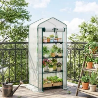 Outsunny Mini Greenhouse with Screen Roof, 4 Tier Portable Small Greenhouse with High Strength PE Cover, White(m-8)