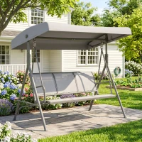 Outsunny 3-Seater Swing Chair Covered Garden Hammock A-Frame Outdoor Porch Glider Sling Seat with Adjustable Canopy Cover, Grey(m-9)