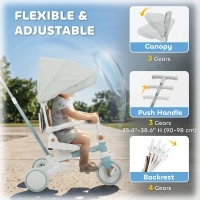 Qaba 9 in 1 Toddler Tricycle with Safety Harness, Adjustable & Removable Parent Handle, Canopy, Storage Bag, Brake, Blue(m-6)
