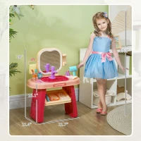 Qaba Kids Vanity Set with Mirror, LED Light, Music, 23 Accessories, Pretend Play Set for Girls 3-6 Years, Pink(m-3)