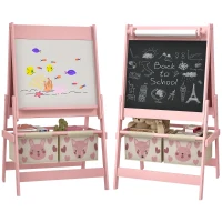 Qaba Art Easel for Kids with Paper Roll, Blackboard, Whiteboard, Storage, Pink(m-11)