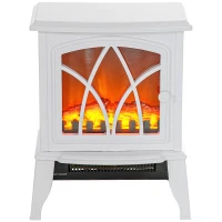 HOMCOM Electric Fireplace Heater, Freestanding Fireplace Stove with Realistic Flames Overheating Protection 750W/1500W, White(m-1)