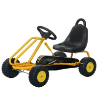Qaba Go Kart for Kids, 4 Wheel Pedal Go Cart with Adjustable Seat, Safety Hand Brake for Boys Girls 3-6 Years, Yellow(m-1)