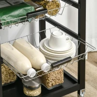 HOMCOM 3-Tier Kitchen Cart, Utility Cart with Solid Wood Top, Steel Basket, Rolling Kitchen Island with Drawer, Microwave Stand, Black(m-7)