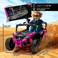 Qaba 12V Kids Ride On Truck, Battery Powered Electric UTV Vehicle with Rear Suspension, Remote Control for 3-5 Years, Pink(m-3)