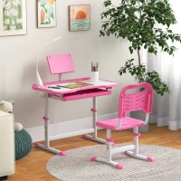 Qaba Kids Desk and Chair Set Height Adjustable Student Writing Desk Children School Study Table with Tilt Desktop, Pink(m-8)