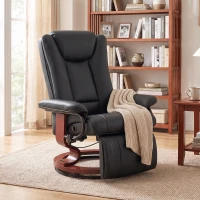 HOMCOM Modern RV Recliner Chair, PU Leather Swivel Recliner Armchair with Footrest for Living Room, Black(m-10)