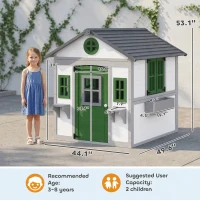 Outsunny Wooden Playhouse for Kids Outdoor with Doors, Windows, Planter Pots and Boxes for Toddlers 3-8 Years, White(m-4)