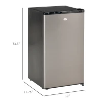 HOMCOM Mini Fridge with Freezer, Compact Mini Refrigerator with 3.3Cu Ft Capacity, Adjustable Shelves and Temperature and Reversible Door for Bedroom, Black/Silver(m-4)