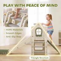 Qaba Foldable 5 in 1 Toddler Slide with Ladder, Climbing Wall, Basketball Hoop, Storage and Basketball for 1-3 Years, Cream(m-7)