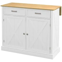 HOMCOM Rolling Kitchen Island with Drop Leaf Wood Breakfast Bar, Farmhouse Kitchen Cart with 2 Drawers, Adjustable Shelves for Dining Room, White(m-11)