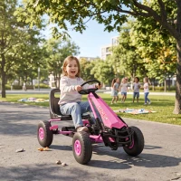 Qaba Kids Go Kart, Pedal Car with Adjustable Seat, EVA Wheels, Brake, for Boys & Girls Aged 3-8 Years Old, Pink(m-10)
