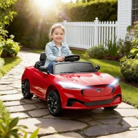 Qaba 12V Kids Ride On Car, Licensed Ford Mustang Mach-E Electric Car with Remote Control, LED Light, Music, Red(m-10)