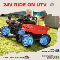 Qaba 24V 4WD Kids Ride On Truck with 6 Wheels Electric Ride On Car with Remote, Dump Bed for 3-6 Years, Red(m-4)