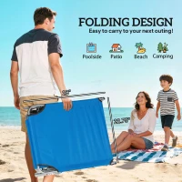 Outsunny Outdoor Pool Chaise Lounge Chair, Folding Tanning Chair with Sun Shade, Blue(m-5)