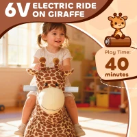Qaba Kids Electric Ride On Giraffe, 6V Battery Powered Ride On Toy with Washable Cover, Music for 1.5-5 Years, Brown(m-4)