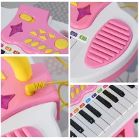 Qaba Kids Toddler Toy Piano Keyboard with Included Sitting Stool, Working Microphone, A Fun Bright Flashlight, Pink(m-9)