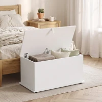 HOMCOM 31.5" Lift Top Storage Chest with Safety Hinge, Storage Box Organizer with Flip-Top Lid for Bedroom, White(m-1)