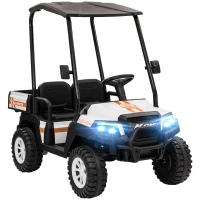 Qaba 24V 2 Seater Electric Car for Kids w/ Remote Control, 4 Wheels Spring Suspension, Soft Start, Storage, Sunshade, White(m-9)