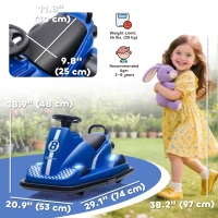 Qaba Bumper Car for Kids, 6V Battery Powered Bumping Car with 360 Degree Spin, Dual Motors, Music, for 3-8 Years, Blue(m-3)