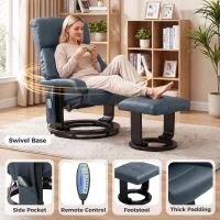 HOMCOM Massage Recliner Chair with Ottoman, 360° Swivel Recliner and Footstool, 10-Point Vibration, Blue(m-6)