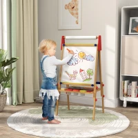 Qaba 3 in 1 Easel for Kids with Paper Roll, Whiteboard, Chalkboard, Double Sided & Adjustable Height, Nature Wood(m-2)