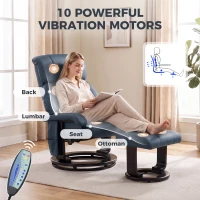 HOMCOM Massage Recliner Chair with Ottoman, 360° Swivel Recliner and Footstool, 10-Point Vibration, Blue(m-4)