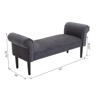 HOMCOM 52" End of Bed Bench, Linen Upholstered Ottoman Bench, Bedroom Entryway Bench With Armrests, Dark Gray(m-3)