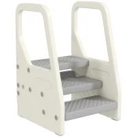 Qaba Adjustable Height Toddler Step Stool with Handle & Foot Pads, Grey(m-9)