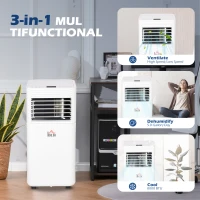 HOMCOM 8000 BTU Portable Air Conditioner for Rooms Uo to 344 Sq.Ft., 4-in-1 Mobile AC Unit with Dehumidifier, Cooling Fan, Sleep Mode, Remote, 24H Timer, Window Installation Kit, White(m-4)