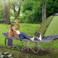 Outsunny Folding Camping Cot for Adults with Carry Bag, Side Pocket, Outdoor Portable Sleeping Bed for Travel Camp Vocation, Grey(m-8)